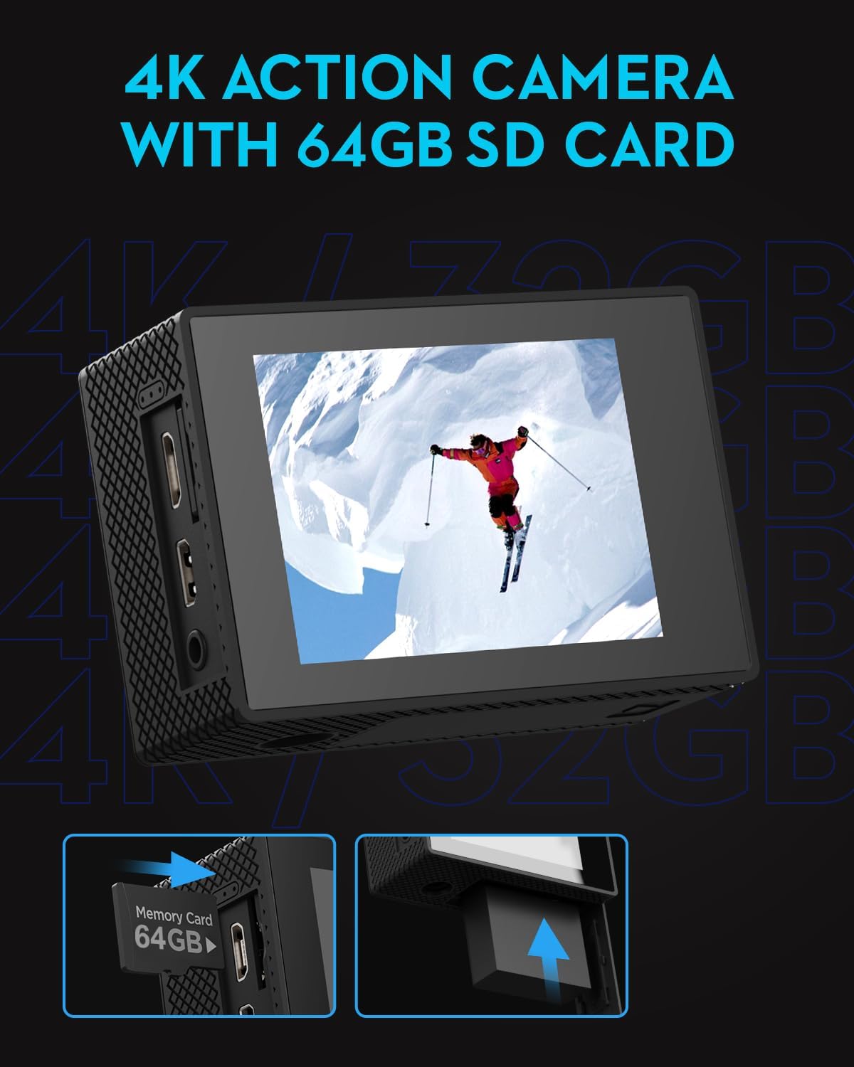 Action Camera 4K30fps with 64G SD Card,HD Waterproof Camera 131ft Underwater Cameras 20MP Pre-recording WiFi Camera 170° Remote Control Sports Cameras with 2 Batteries Helmet Mount Accessories Kits - Image 3