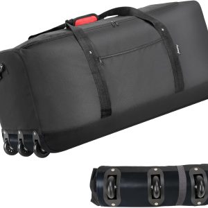 Finnhomy 120L Foldable Rolling Duffel Bag with 3 Wheels, Light Weight Travel Duffel bag with Large Loading Capacity, 32 inch Rolling Duffel bag with Shoulder Strap for Travel Camping Sports
