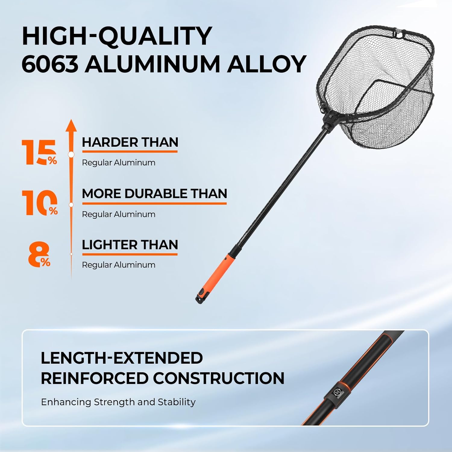 KastKing Brutus Folding Landing Net with Boat Hook, Foldable, Extendable, Lightweight & Strong, Multi-Functional Built-in Boat Hook, Non-Slip & Bright Orange TPR Handle, Two Nets Options - Image 3