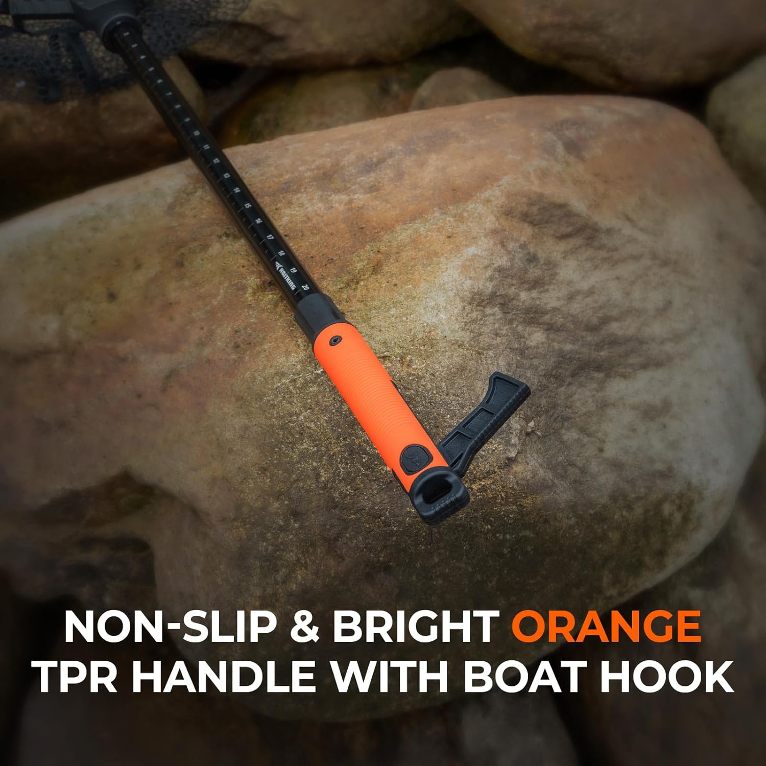 KastKing Brutus Folding Landing Net with Boat Hook, Foldable, Extendable, Lightweight & Strong, Multi-Functional Built-in Boat Hook, Non-Slip & Bright Orange TPR Handle, Two Nets Options - Image 5