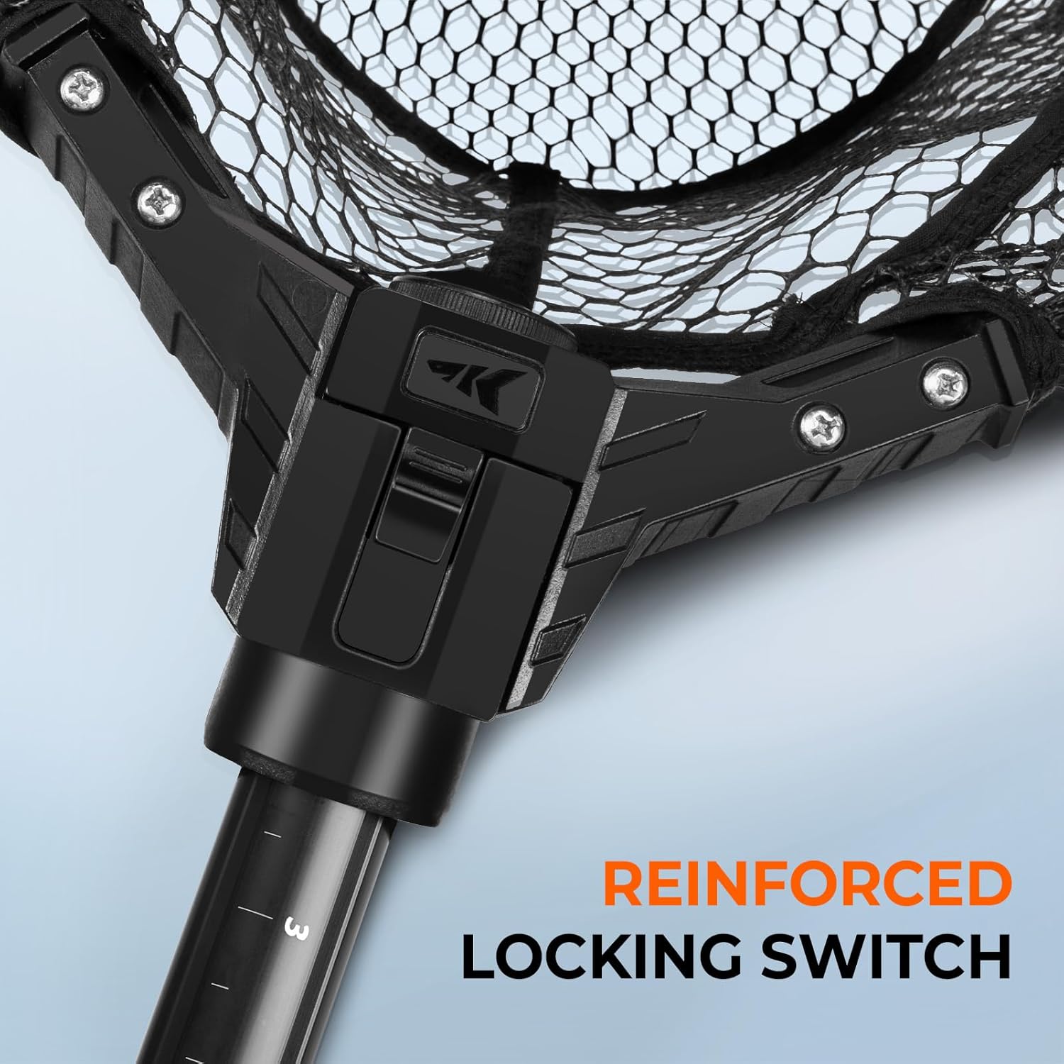 KastKing Brutus Folding Landing Net with Boat Hook, Foldable, Extendable, Lightweight & Strong, Multi-Functional Built-in Boat Hook, Non-Slip & Bright Orange TPR Handle, Two Nets Options - Image 6