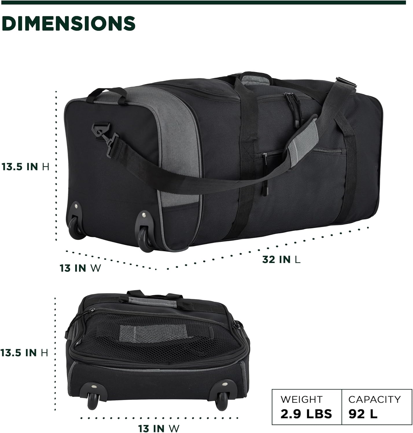 Travelers Club 32-inch Collapsible Expandble Travel Rolling Duffel Bag - Image 3